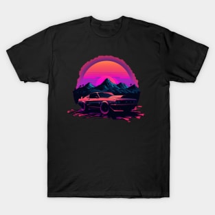 Ford Mustang Shelby synthwave sunset T-Shirt